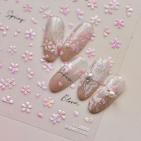 Small Pink Flower Nail Stickers, Flower Nail Decals, Cherry Blossoms Nail Stickers, Spring Flower Nail Decal, Pink Flower Nail Art