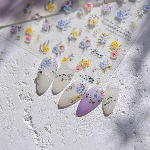 Rose Flower Nail Stickers, Flower Nail Decals, Floral Nail Stickers, Rose Nail Decal, Spring Nail Design, Floral Manicure, DIY Nails