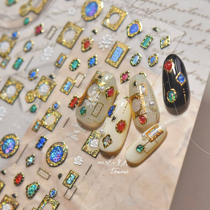 Gold Frame Nail Stickers, Gold Nail Decals,  Gemstone Style Nail Stickers, Gold Nail Art, DIY Nails, Gemstone Nail Decals, Gold Nail Design