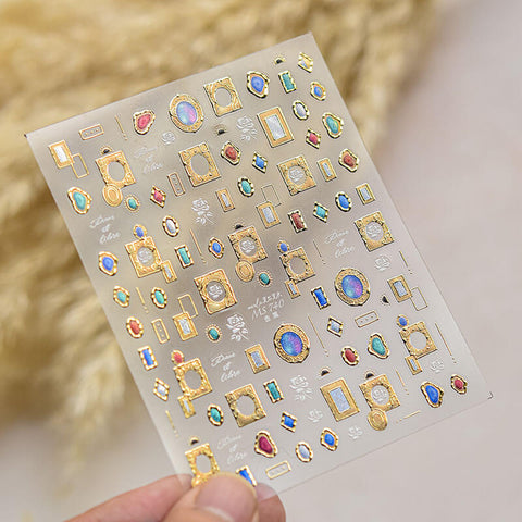 Gold Frame Nail Stickers, Gold Nail Decals,  Gemstone Style Nail Stickers, Gold Nail Art, DIY Nails, Gemstone Nail Decals, Gold Nail Design