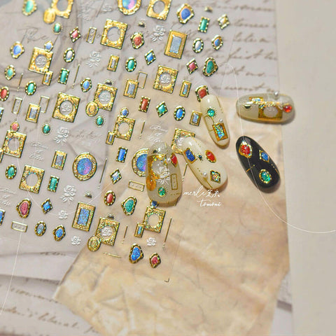 Gold Frame Nail Stickers, Gold Nail Decals,  Gemstone Style Nail Stickers, Gold Nail Art, DIY Nails, Gemstone Nail Decals, Gold Nail Design