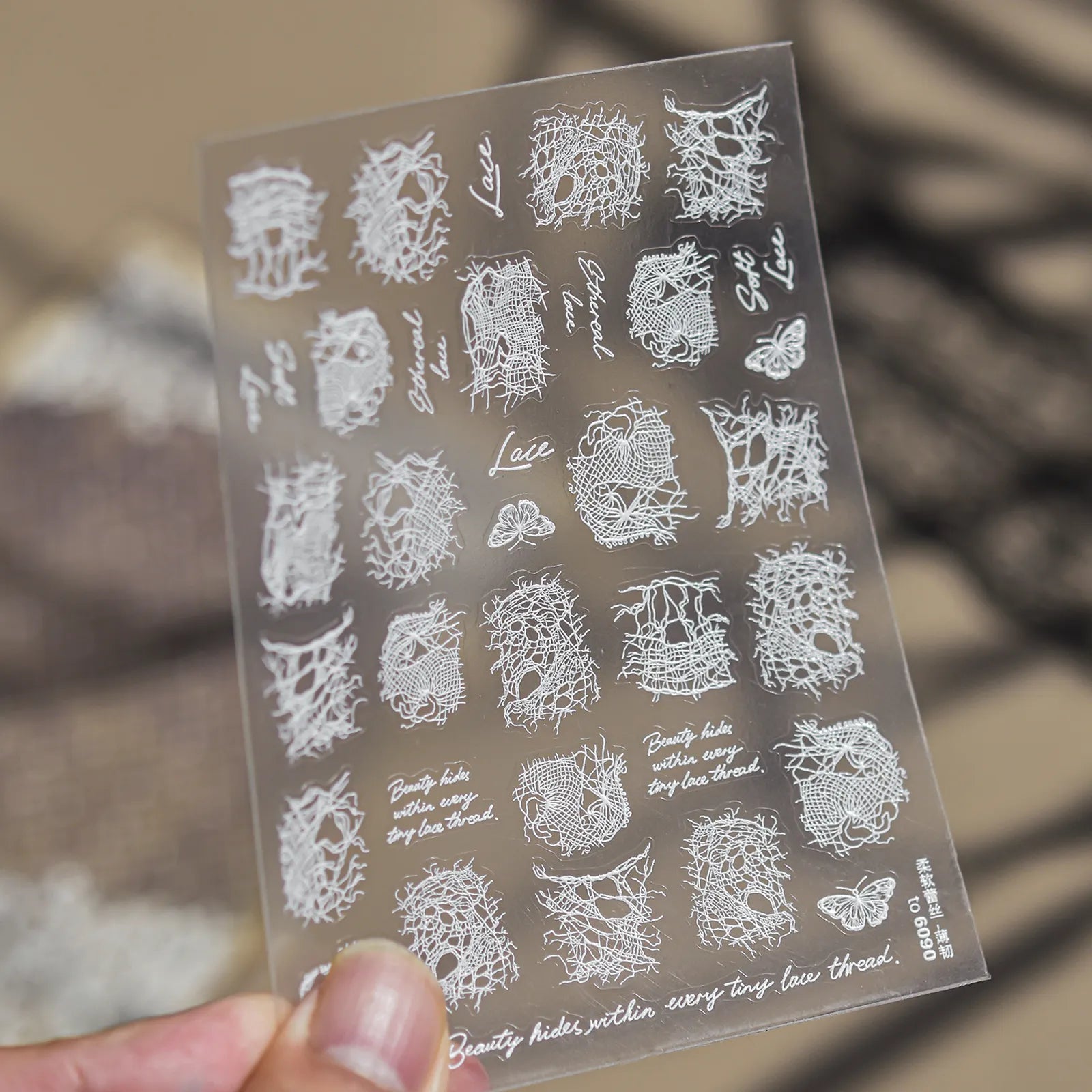 French Lace Butterfly Nail Stickers | Vintage Coquette Nail Art Decals image