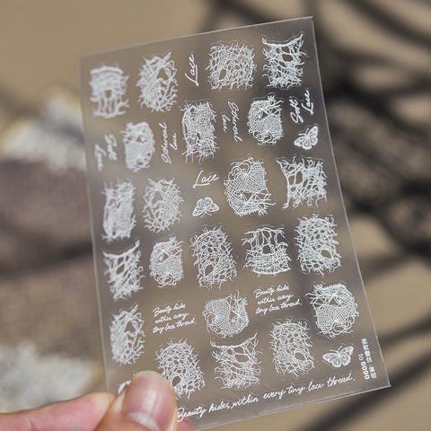 French Lace Butterfly Nail Stickers | Vintage Coquette Nail Art Decals image