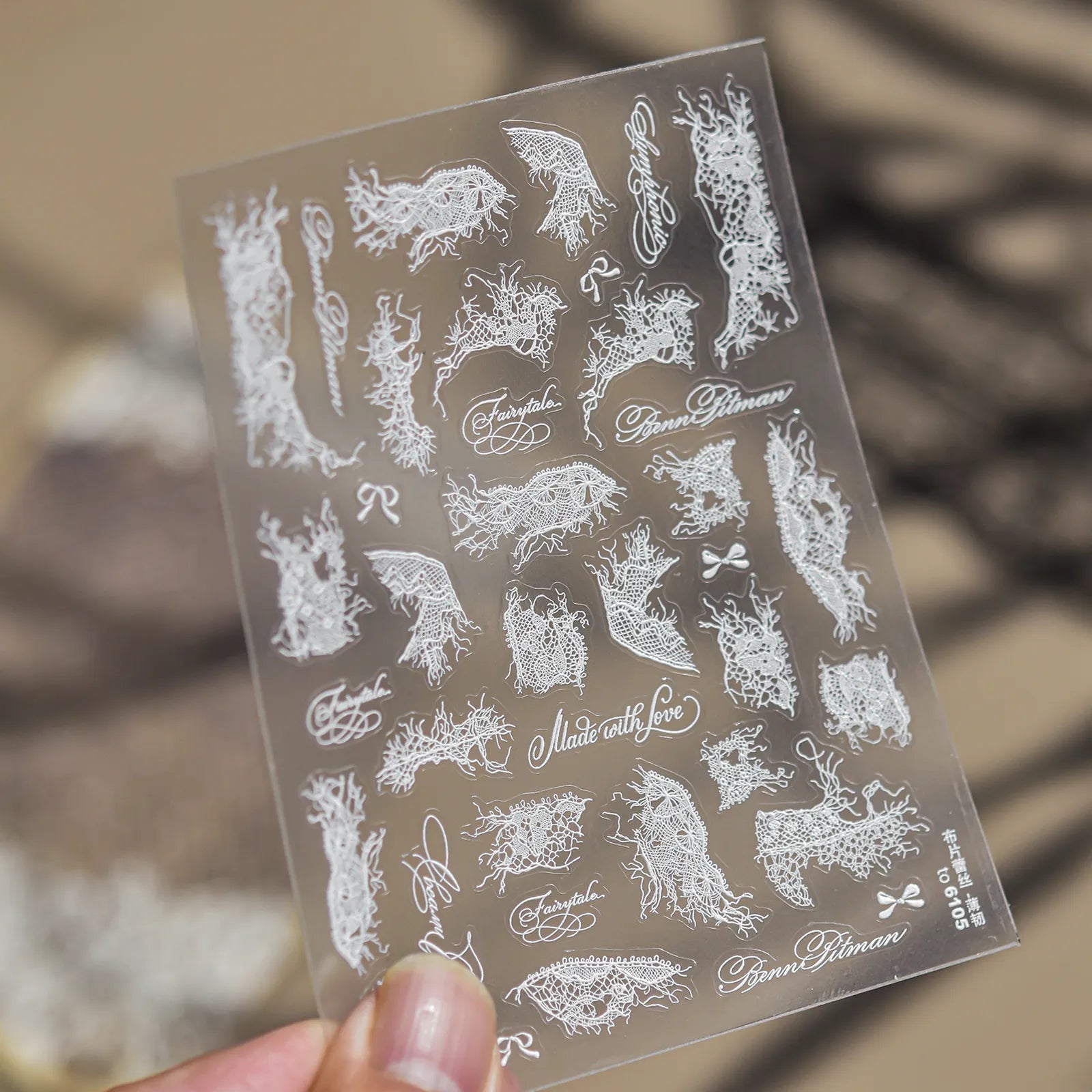 French Lace Butterfly Nail Stickers | Vintage Coquette Nail Art Decals image