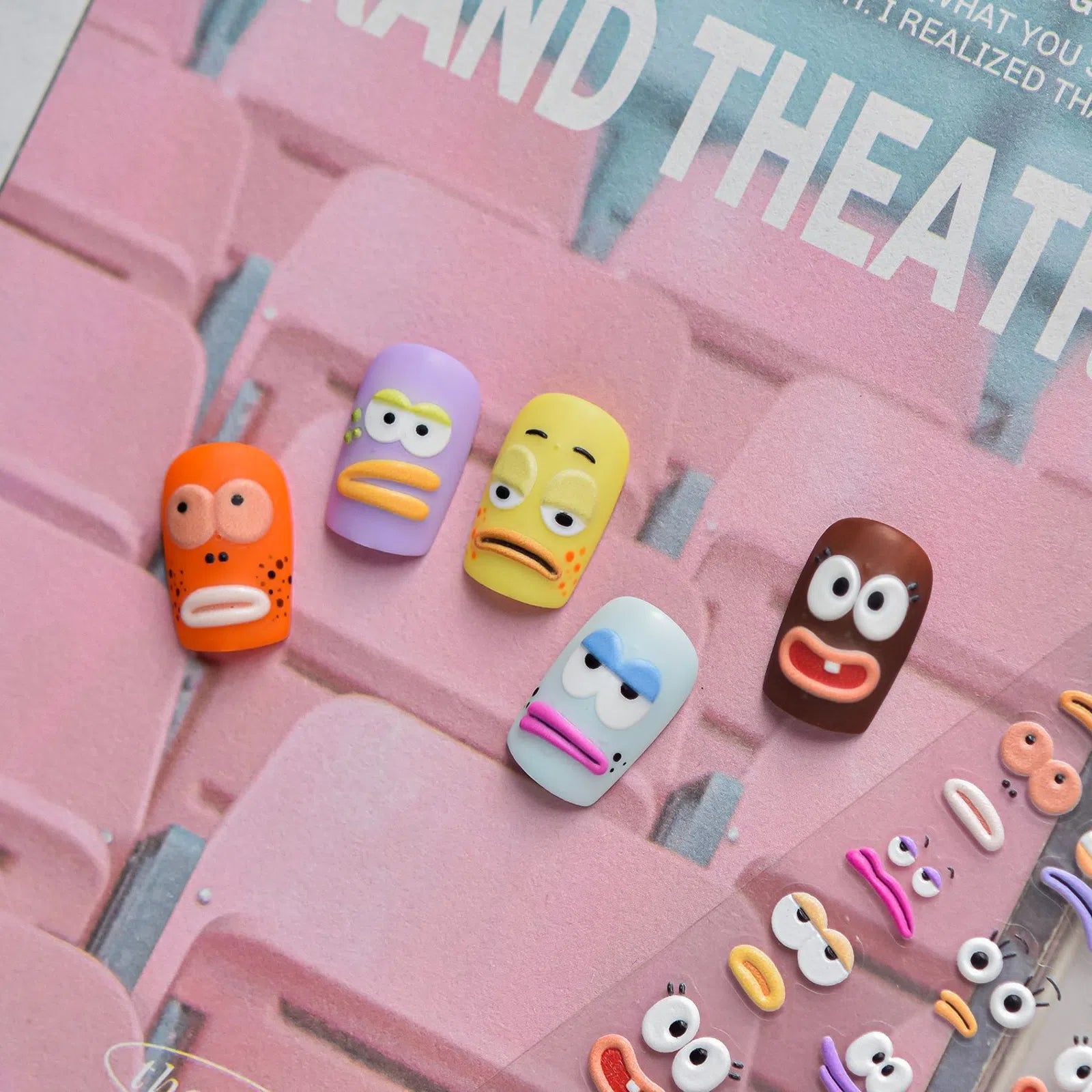Funny Smile Nail Stickers | Kawaii Cartoon Nail Art Decals - image 1