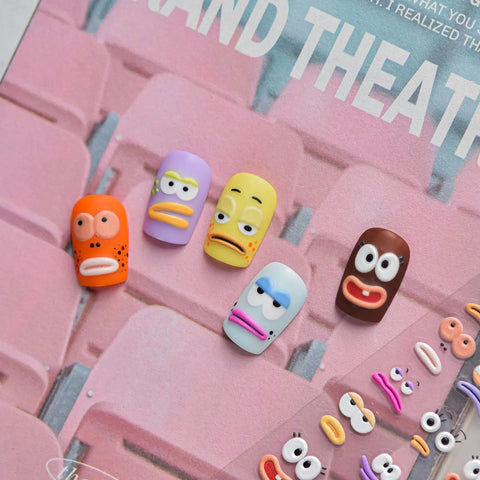 Funny Smile Nail Stickers | Kawaii Cartoon Nail Art Decals - image 1