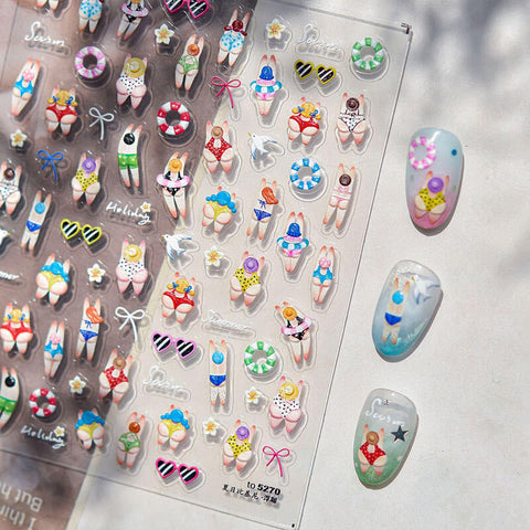Funny Bikini Nail Stickers, Summer Nail Stickers, Beach Nail Art Stickers, Summer Nail Decal