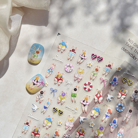 Funny Bikini Nail Stickers, Summer Nail Stickers, Beach Nail Art Stickers, Summer Nail Decal
