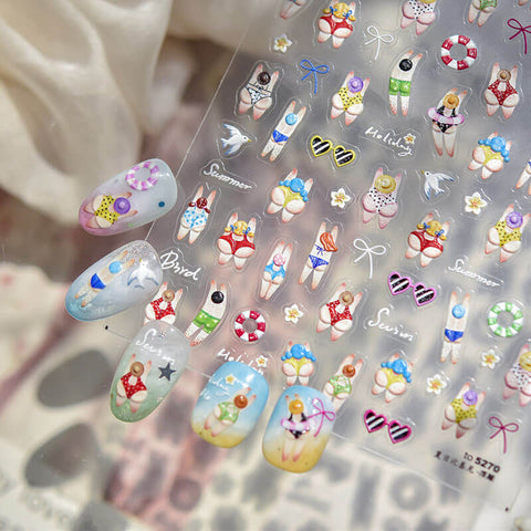 Funny Bikini Nail Stickers, Summer Nail Stickers, Beach Nail Art Stickers, Summer Nail Decal