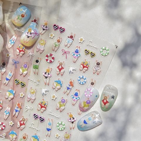 Funny Bikini Nail Stickers, Summer Nail Stickers, Beach Nail Art Stickers, Summer Nail Decal