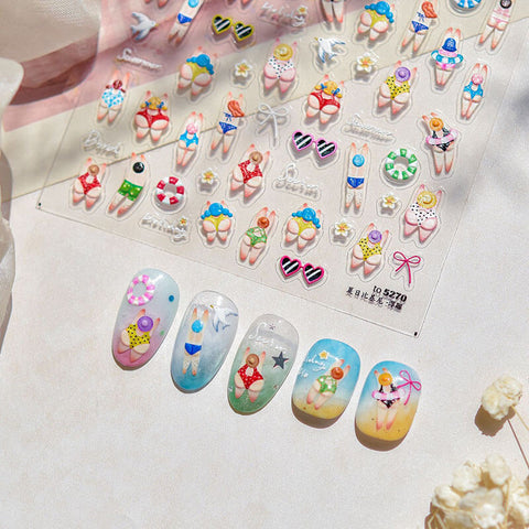 Funny Bikini Nail Stickers, Summer Nail Stickers, Beach Nail Art Stickers, Summer Nail Decal