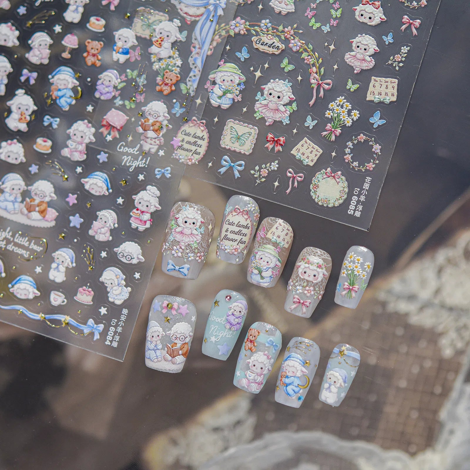 Garden Sheep Nail Stickers | Kawaii Floral Nail Art Decals - image 1