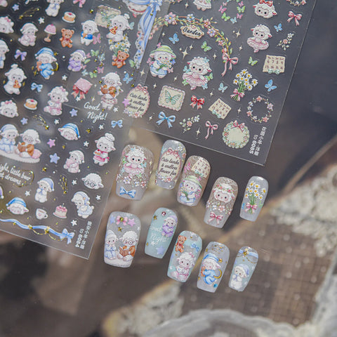 Garden Sheep Nail Stickers | Kawaii Floral Nail Art Decals - image 1