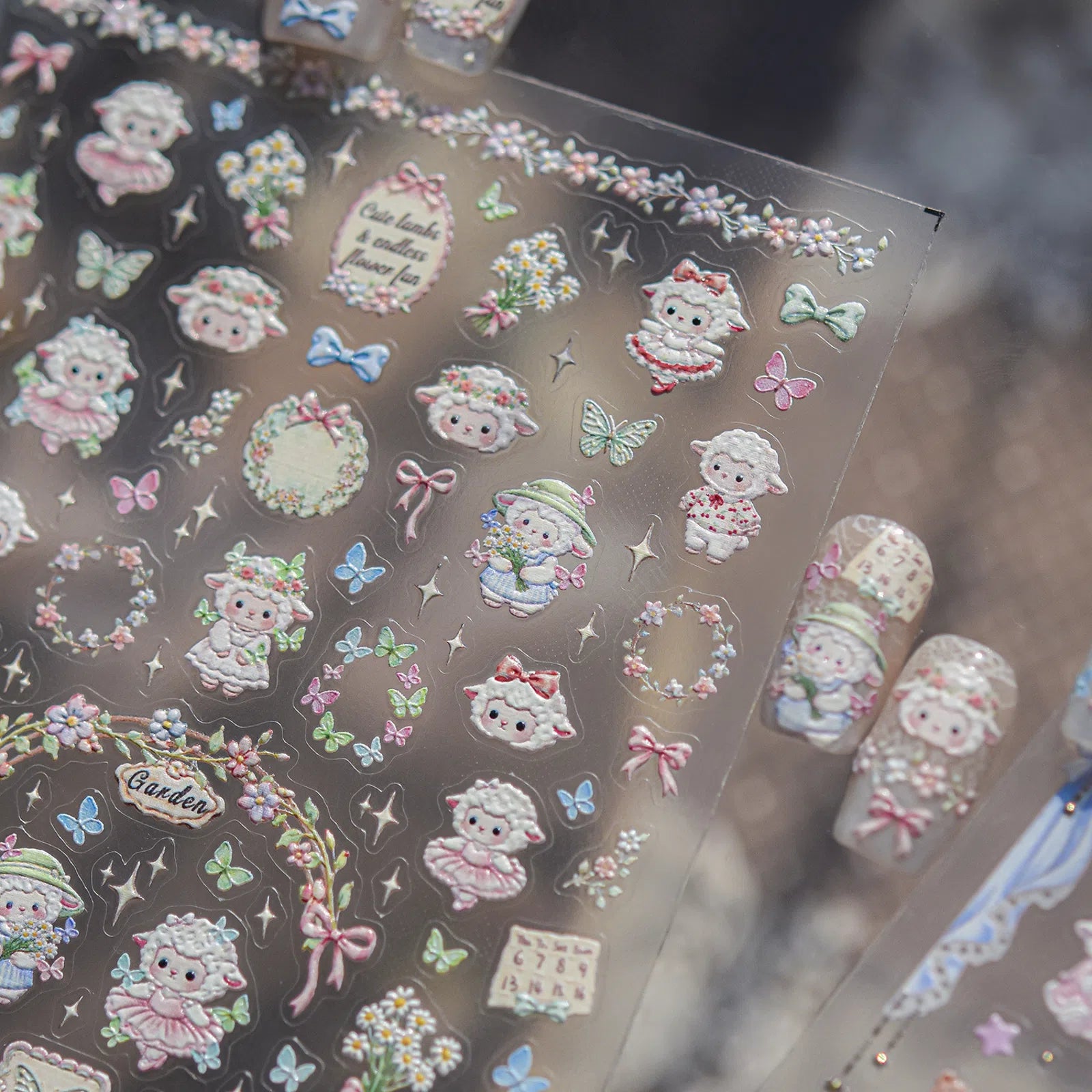 Garden Sheep Nail Stickers | Kawaii Floral Nail Art Decals - image 2