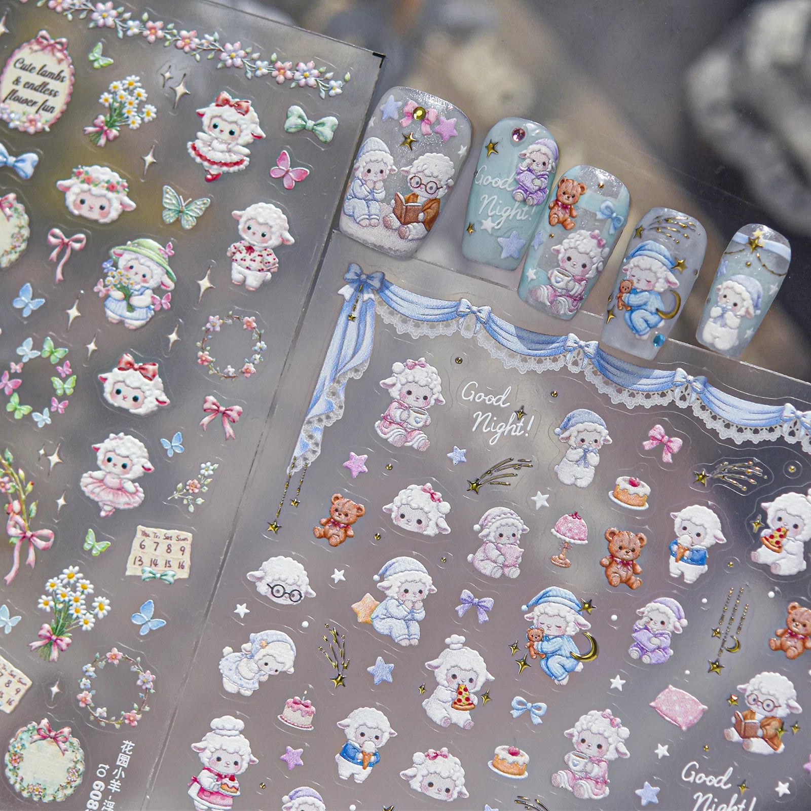Garden Sheep Nail Stickers | Kawaii Floral Nail Art Decals - image 3
