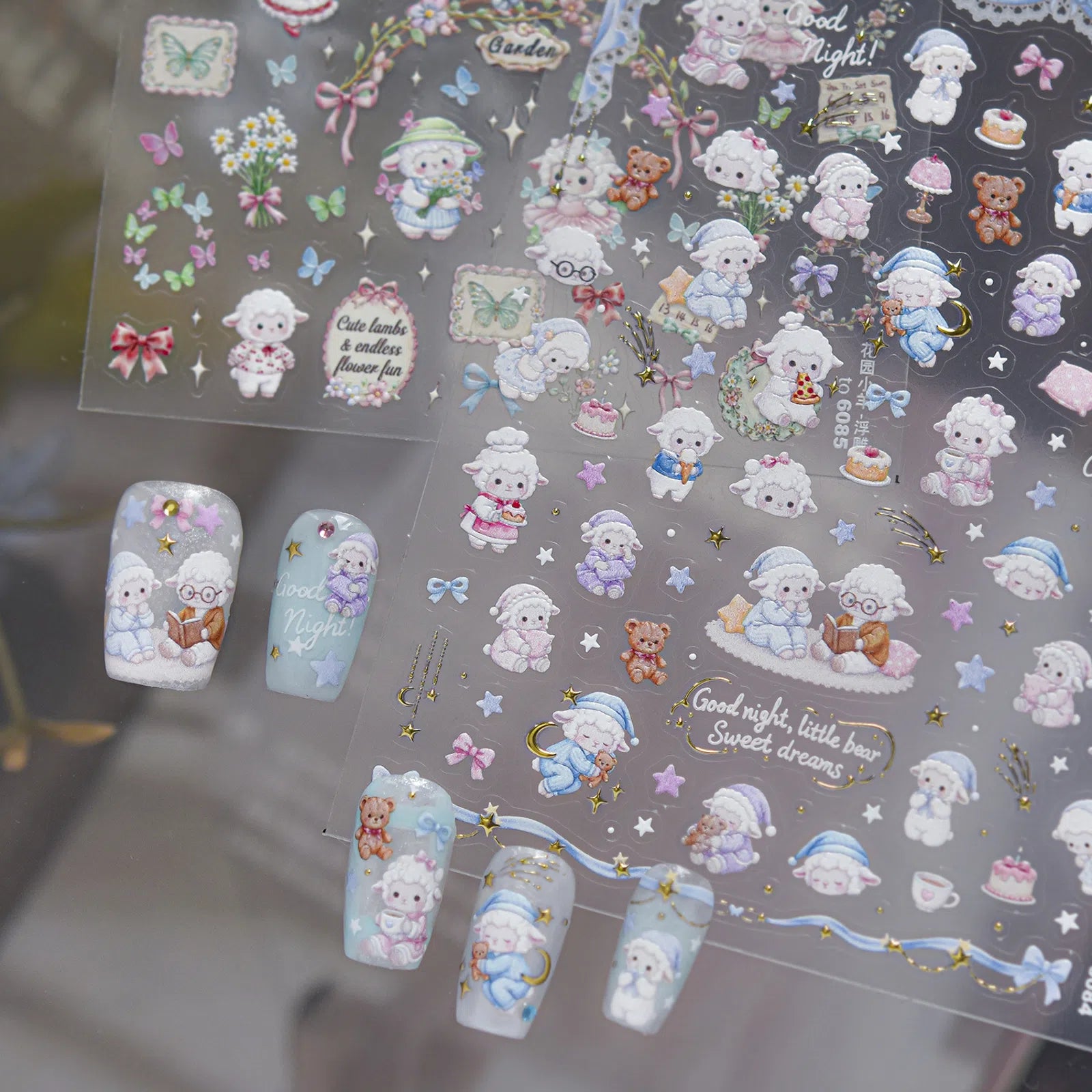 Garden Sheep Nail Stickers | Kawaii Floral Nail Art Decals - image 5