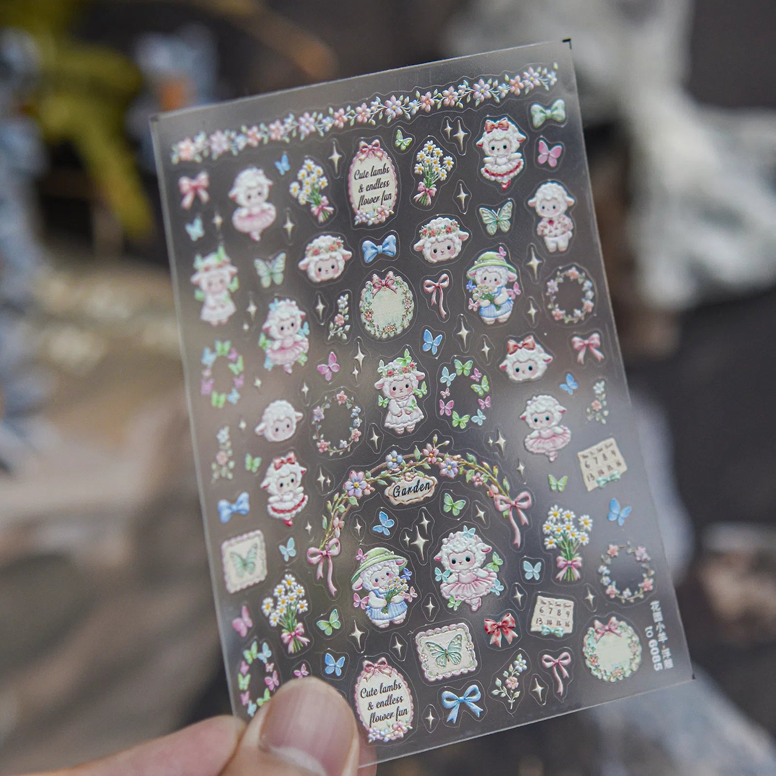Garden Sheep Nail Stickers | Kawaii Floral Nail Art Decals - to6085 variant image