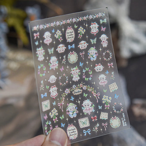 Garden Sheep Nail Stickers | Kawaii Floral Nail Art Decals - to6085 variant image