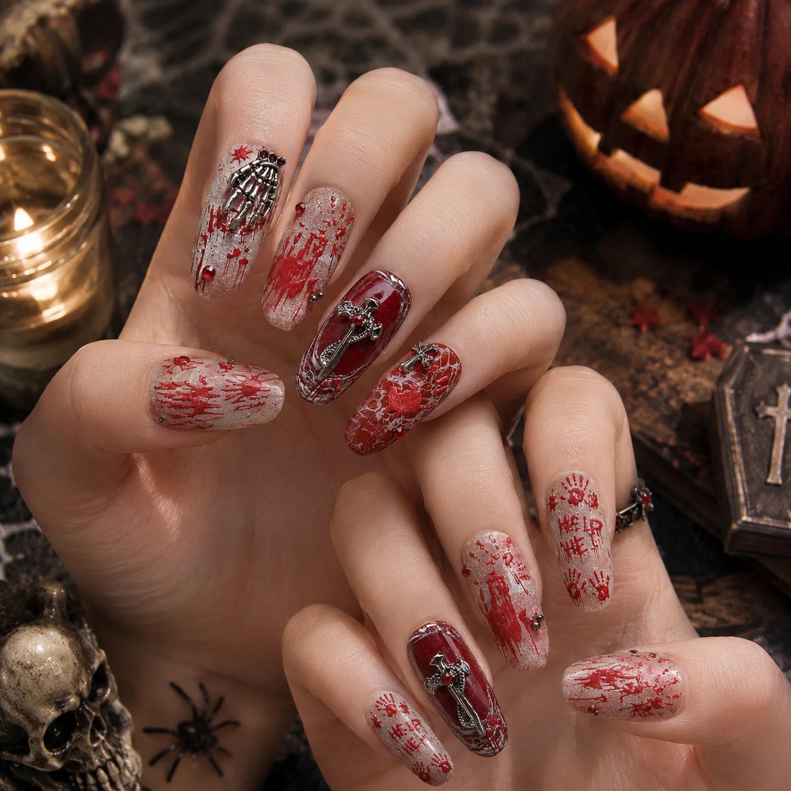 Glow Halloween Handprint Nail Stickers | Spooky Nail Art Decals - image 1