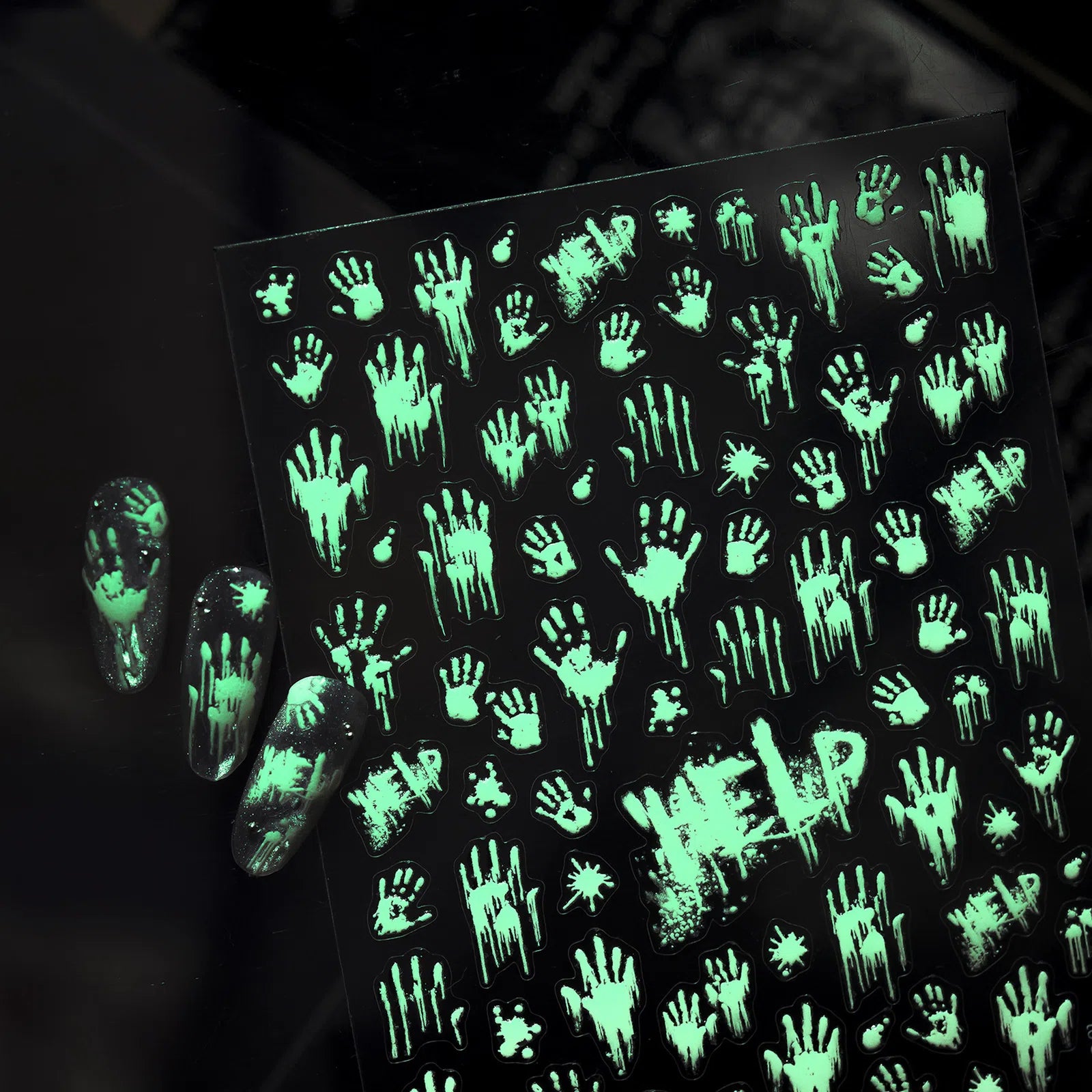 Glow Halloween Handprint Nail Stickers | Spooky Nail Art Decals - image 3