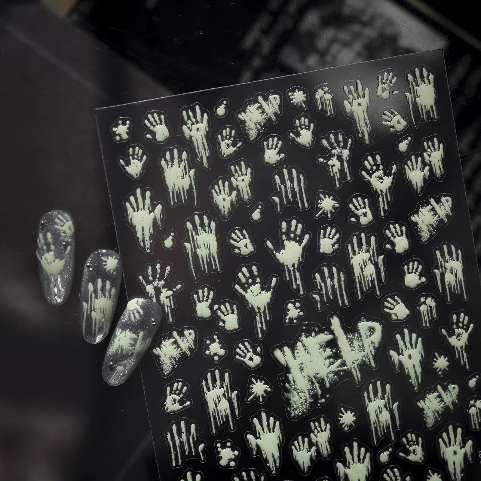 Glow Halloween Handprint Nail Stickers | Spooky Nail Art Decals - image 5