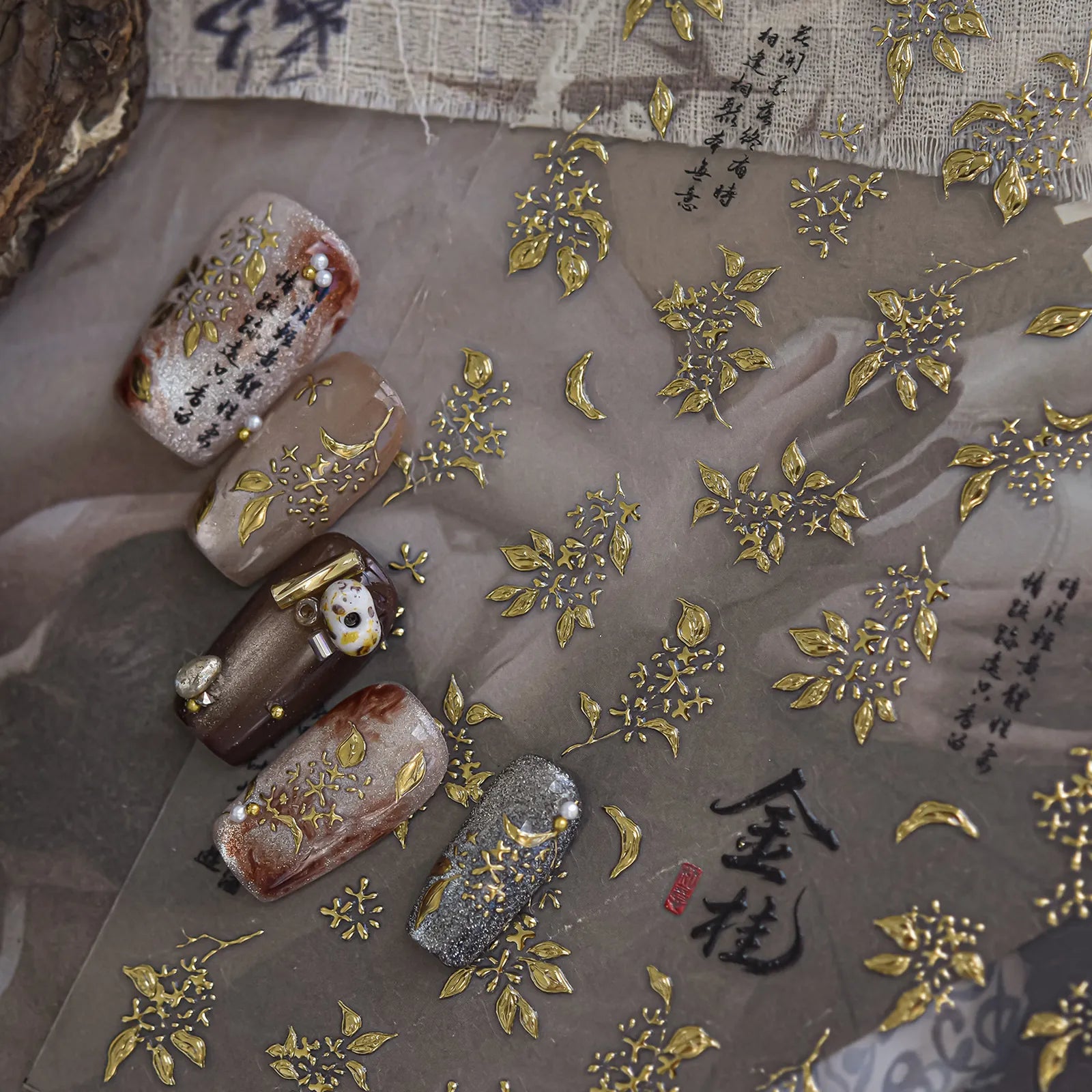 Gold Botanical Nail Stickers | Metallic Floral Nail Art Decals - image 5