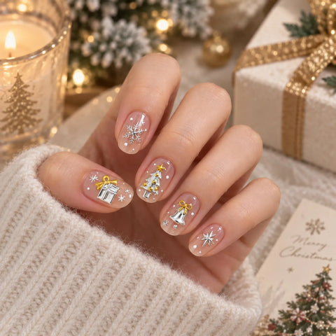 Gold Christmas Tree Nail Stickers | Cute Holiday Nail Art Decals - image 1
