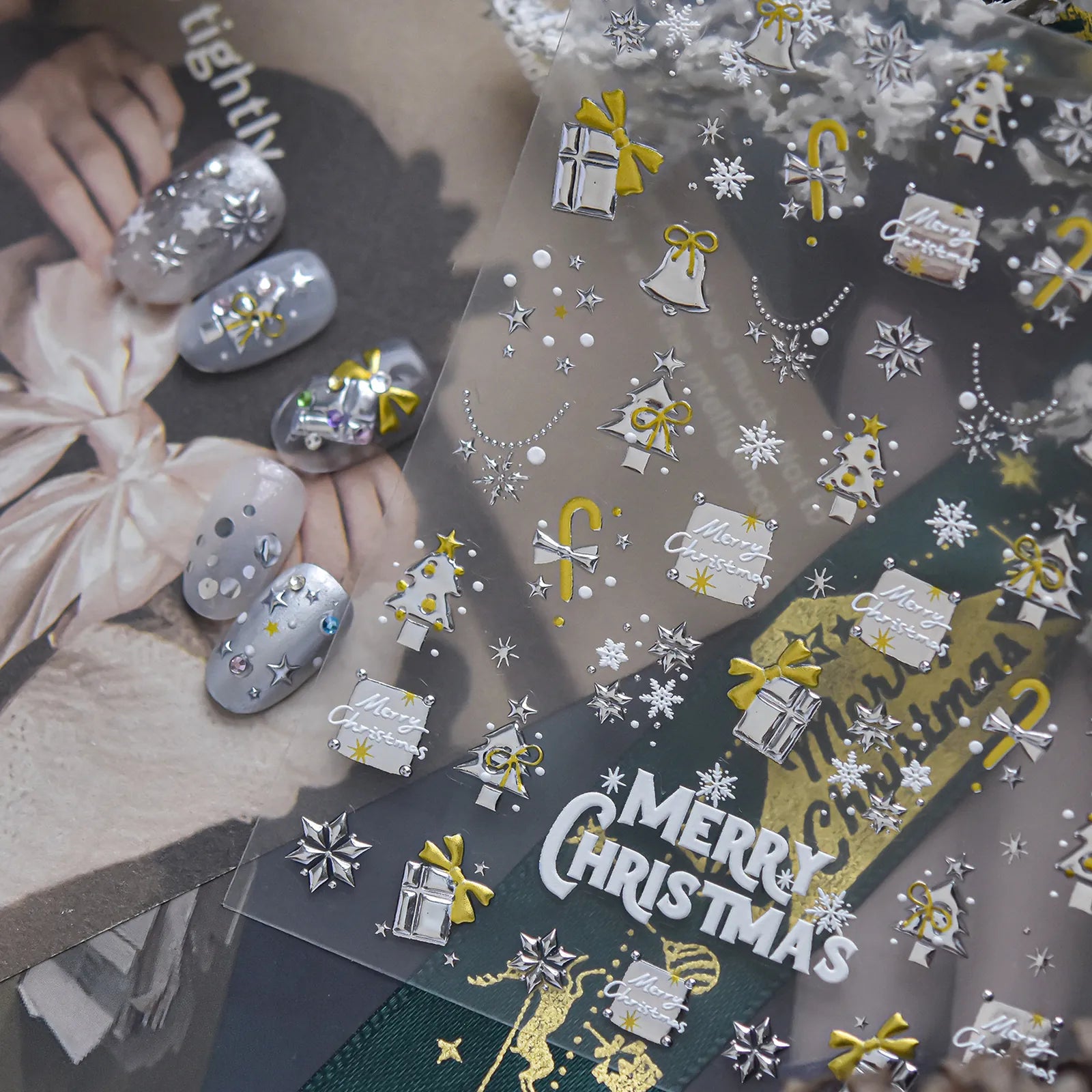 Gold Christmas Tree Nail Stickers | Cute Holiday Nail Art Decals - image 2