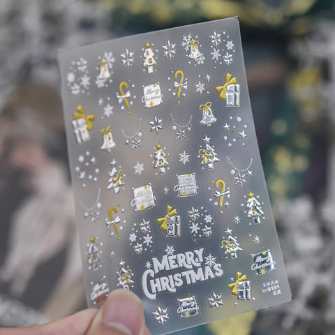 Gold Christmas Tree Nail Stickers | Cute Holiday Nail Art Decals image