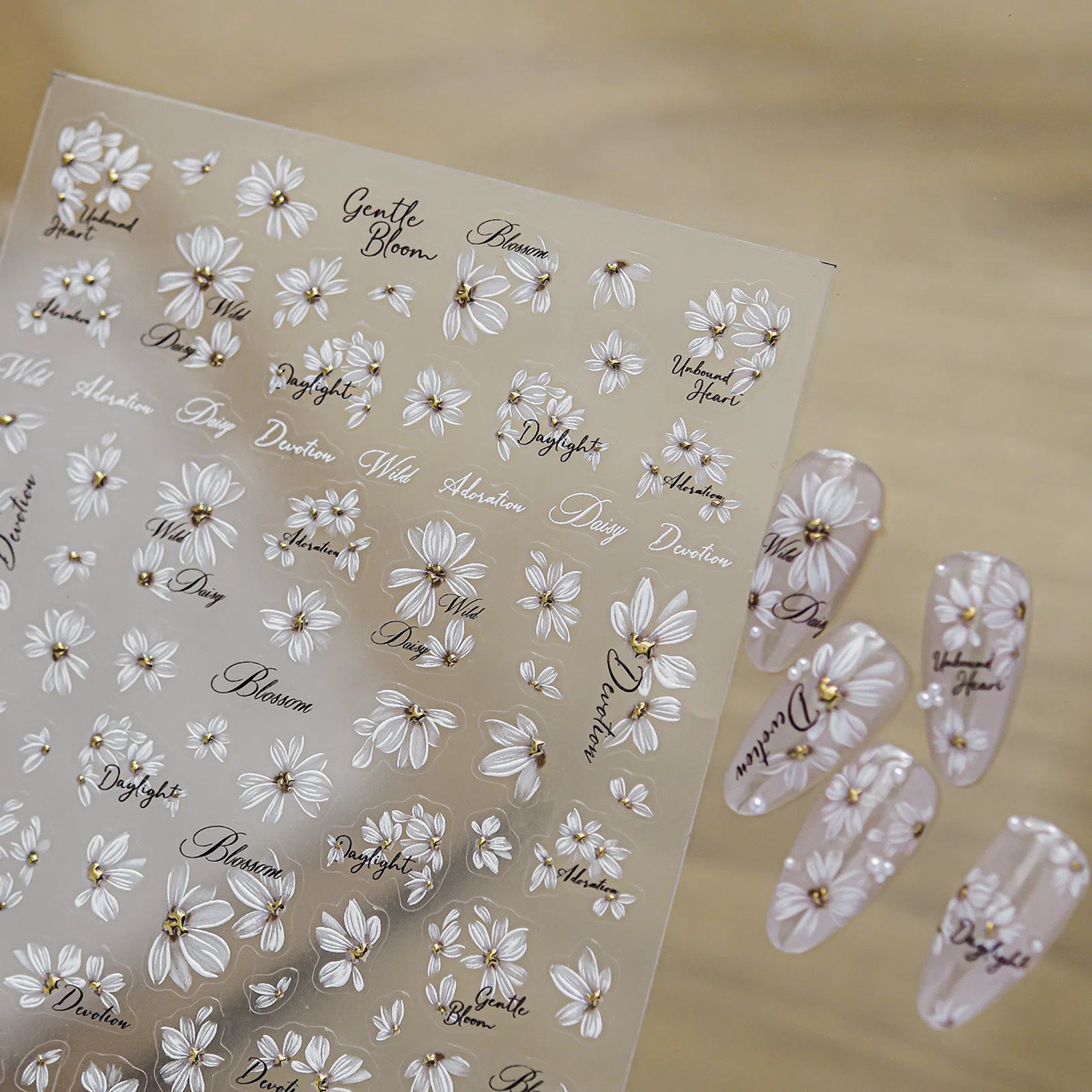 Gold Daisy Nail Stickers | Vintage Floral Nail Art Decals - image 1