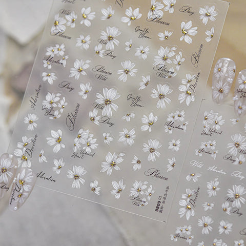 Gold Daisy Nail Stickers | Vintage Floral Nail Art Decals - image 2