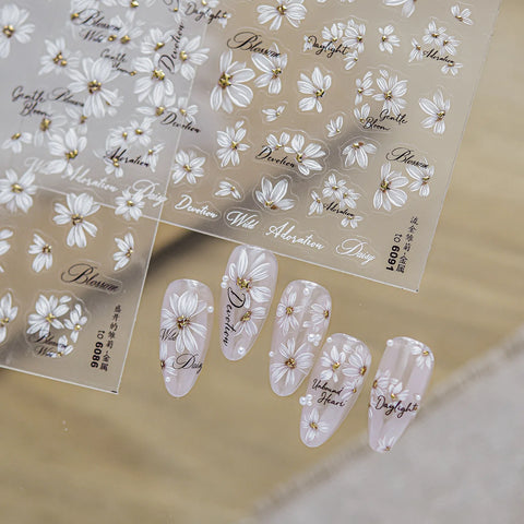Gold Daisy Nail Stickers | Vintage Floral Nail Art Decals - image 4