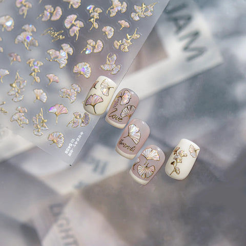 Gold Ginkgo Leaf Nail Stickers | Metallic Botanical Nail Art Decals - image 1