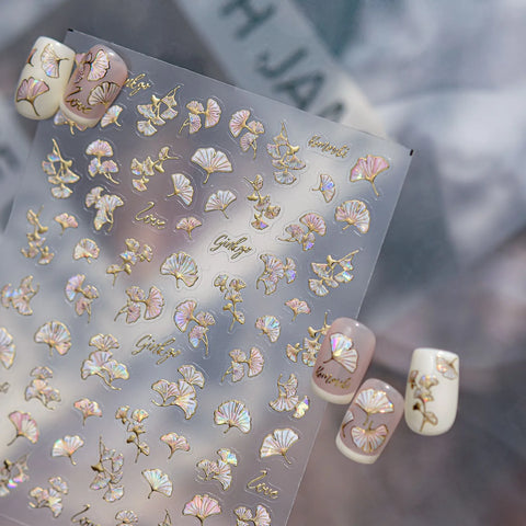 Gold Ginkgo Leaf Nail Stickers | Metallic Botanical Nail Art Decals - image 3
