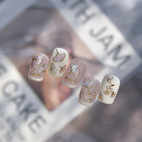 Gold Ginkgo Leaf Nail Stickers | Metallic Botanical Nail Art Decals - image 4