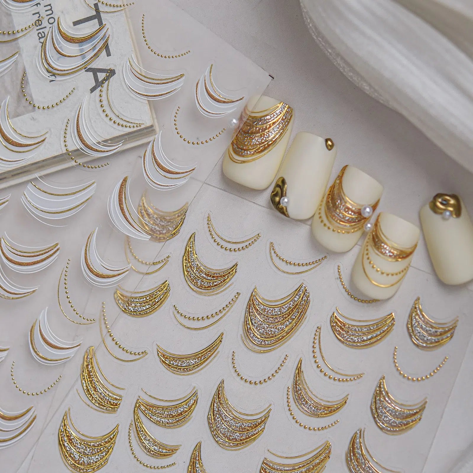 Gold Ribbon French Nail Stickers | Elegant French Nail Art Decals - image 1