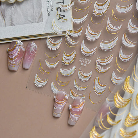 Gold Ribbon French Nail Stickers | Elegant French Nail Art Decals - image 2