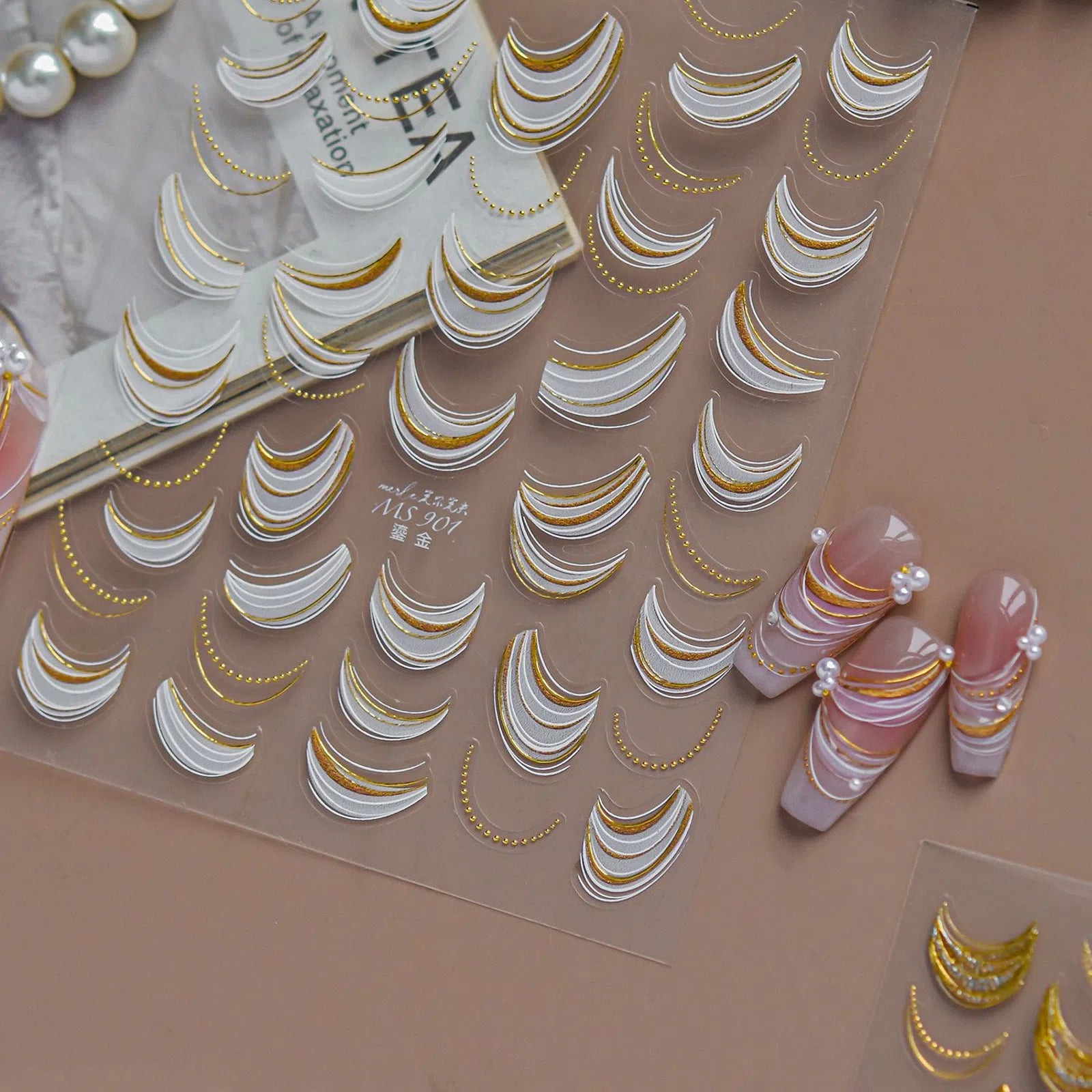 Gold Ribbon French Nail Stickers | Elegant French Nail Art Decals - image 3