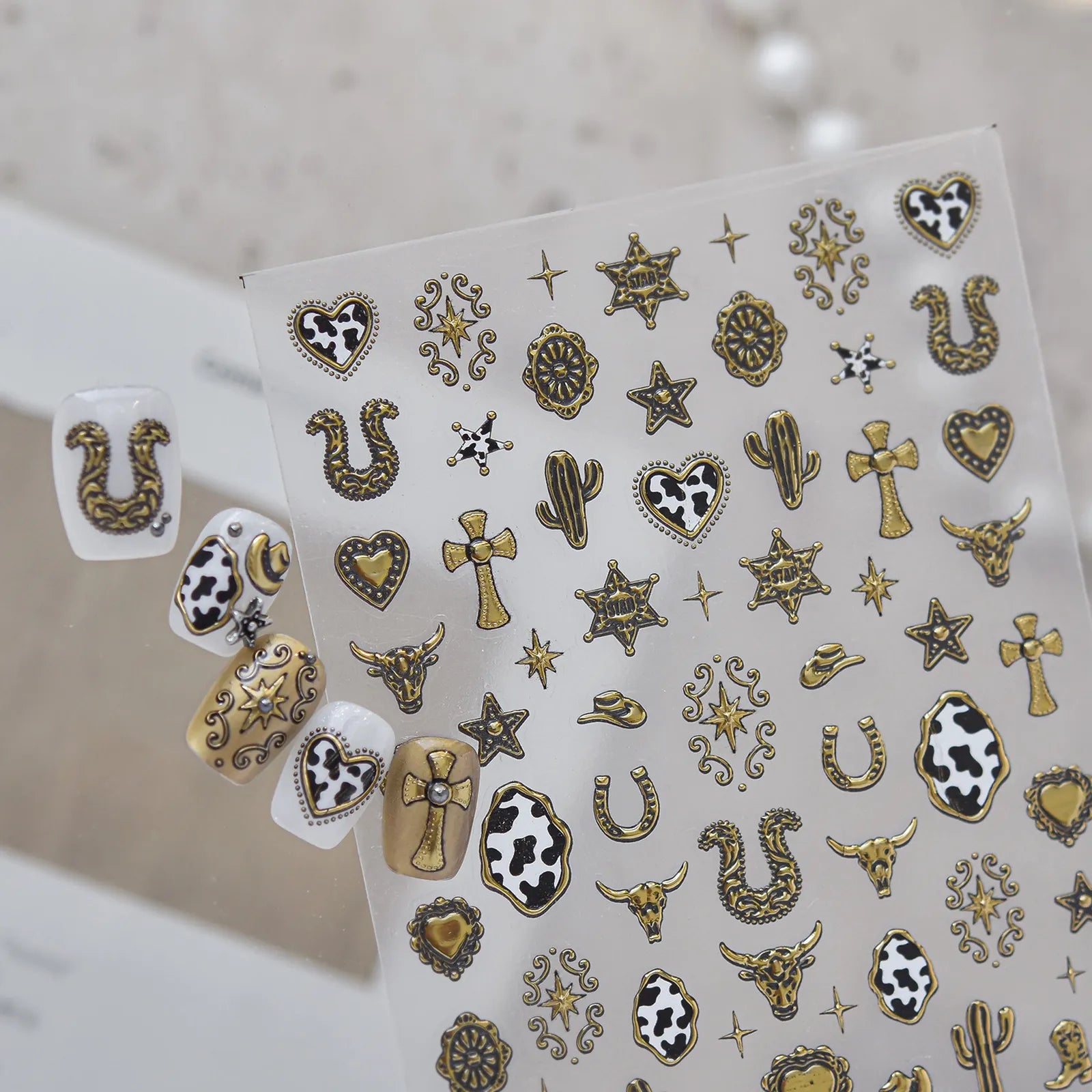 Gold Western Star Nail Stickers | Metallic Cowboy Nail Art Decals - image 1