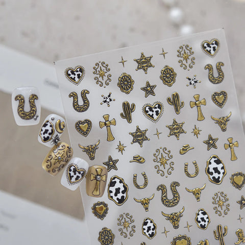 Gold Western Star Nail Stickers | Metallic Cowboy Nail Art Decals - image 1
