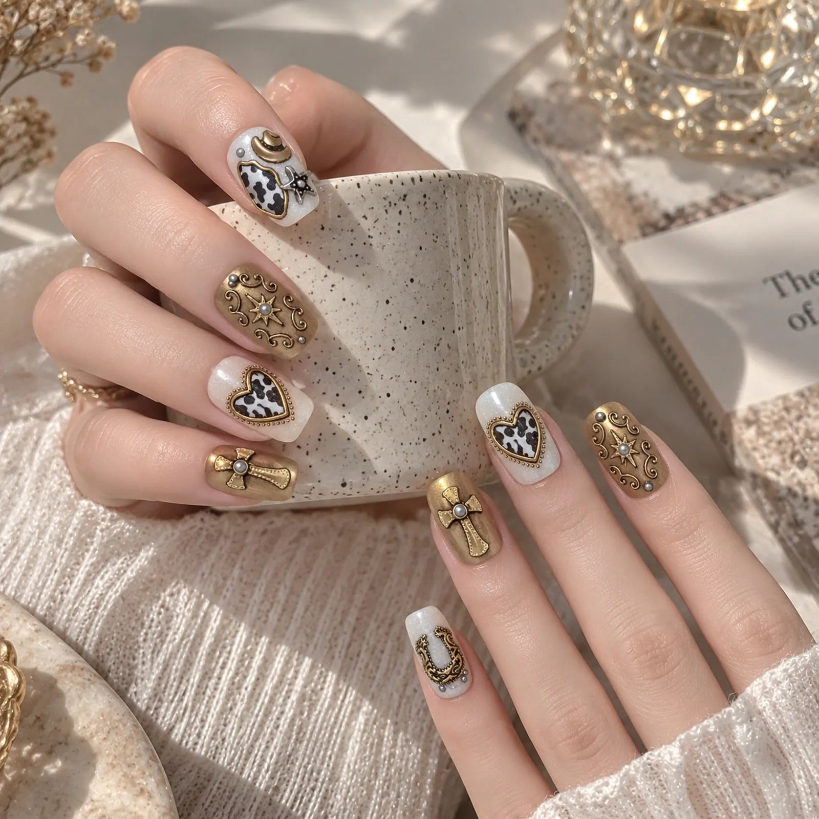 Gold Western Star Nail Stickers | Metallic Cowboy Nail Art Decals - image 2
