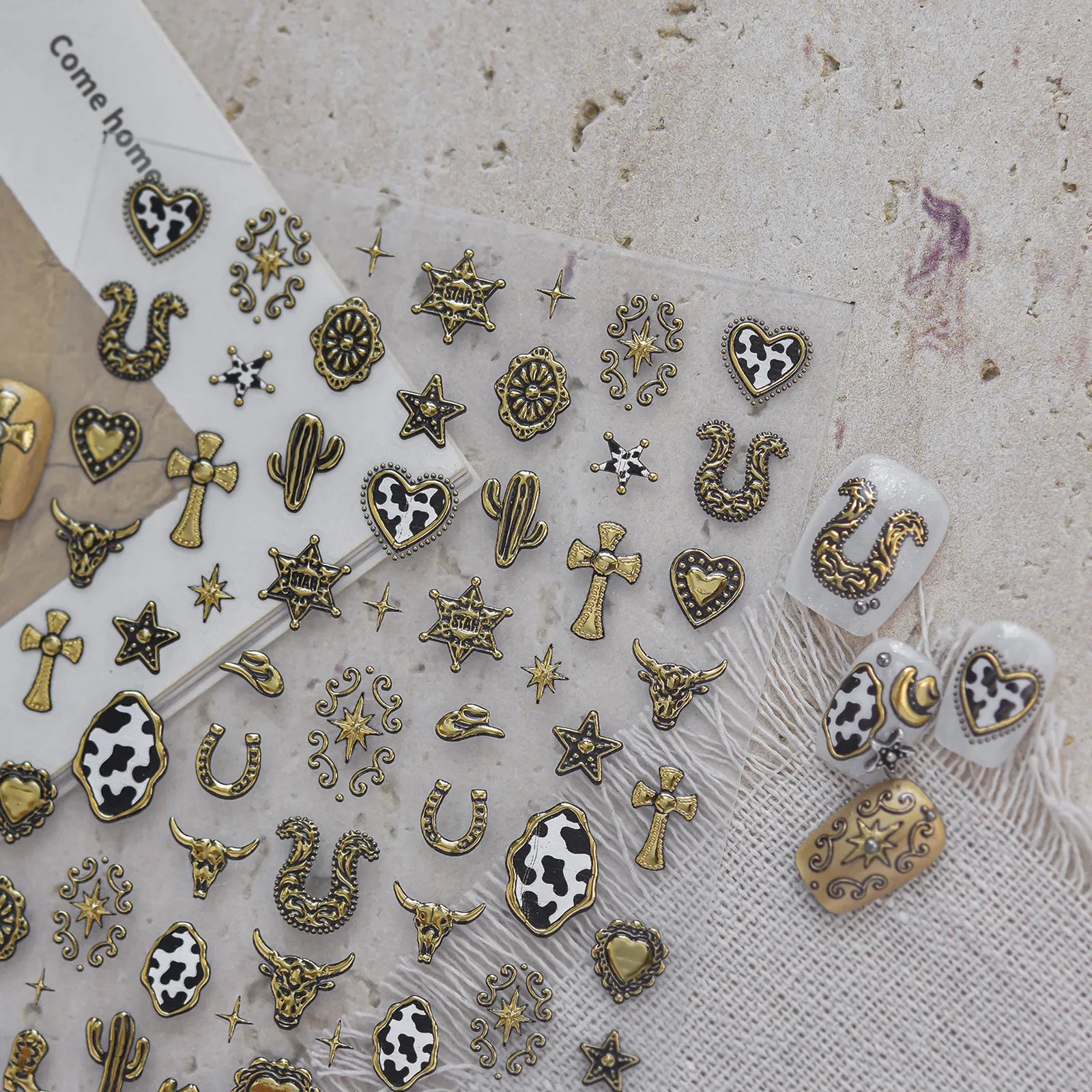 Gold Western Star Nail Stickers | Metallic Cowboy Nail Art Decals - image 4