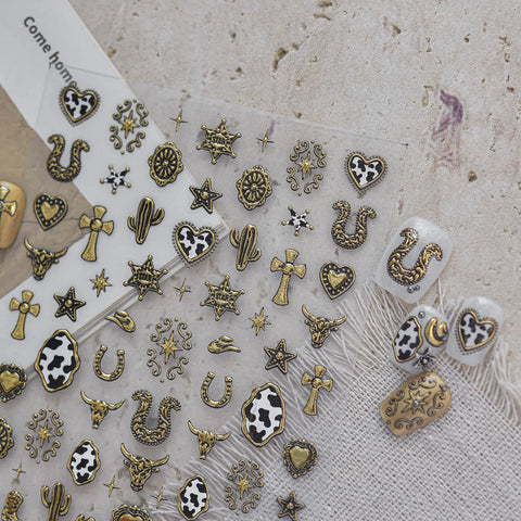 Gold Western Star Nail Stickers | Metallic Cowboy Nail Art Decals - image 4