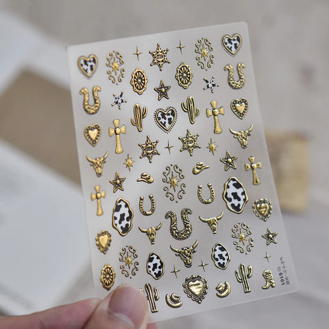Gold Western Star Nail Stickers | Metallic Cowboy Nail Art Decals image