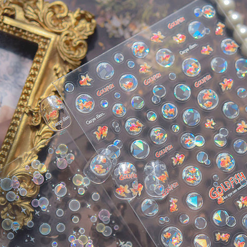Gold Fish Bubble Nail Stickers, Water Bubble Nail Stickers, Gold Fish Nail Decals, Summer Nail Stickers, Summer Nail Art