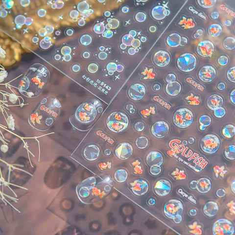 Gold Fish Bubble Nail Stickers, Water Bubble Nail Stickers, Gold Fish Nail Decals, Summer Nail Stickers, Summer Nail Art