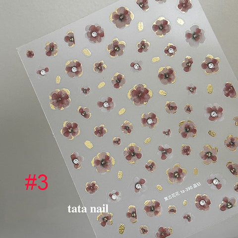 Gold Flower Nail Stickers, Flower Nail Decals, Small Flower Nail Art Stickers, Floral Nail Charms, Manicure Sticker,TA388