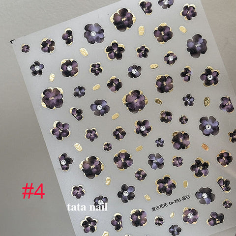 Gold Flower Nail Stickers, Flower Nail Decals, Small Flower Nail Art Stickers, Floral Nail Charms, Manicure Sticker,TA388