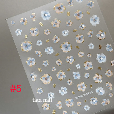 Gold Flower Nail Stickers, Flower Nail Decals, Small Flower Nail Art Stickers, Floral Nail Charms, Manicure Sticker,TA388
