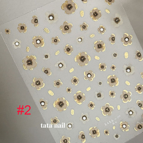 Gold Flower Nail Stickers, Flower Nail Decals, Small Flower Nail Art Stickers, Floral Nail Charms, Manicure Sticker,TA388